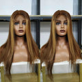 Piano colour P4.27 Brazilian real hair straight lace front wig with 4x4 or 4x6 closure, 10-30 inch long hair