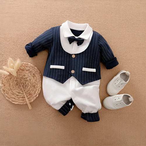 Gentleman-style cotton baby jumpsuit for spring and autumn in multiple colours and sizes