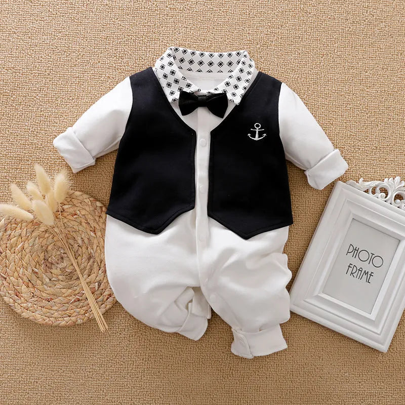Gentleman-style cotton baby jumpsuit for spring and autumn in multiple colours and sizes