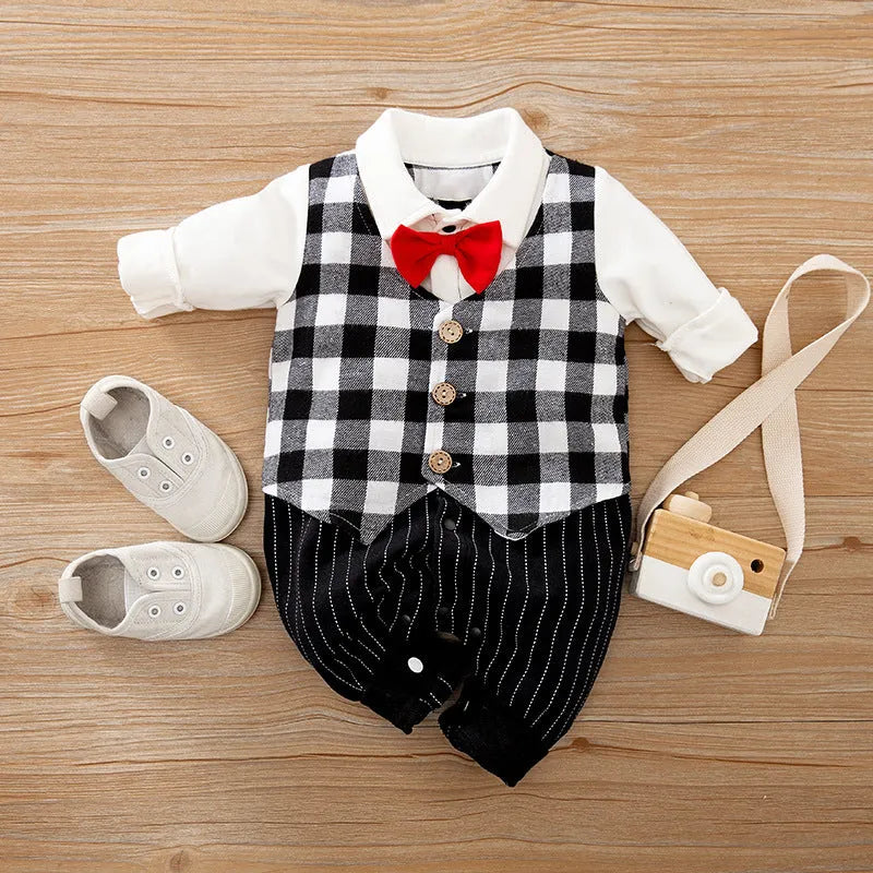 Gentleman-style cotton baby jumpsuit for spring and autumn in multiple colours and sizes