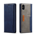 Retro brown leather flip wallet case for iPhone with card slots visible.