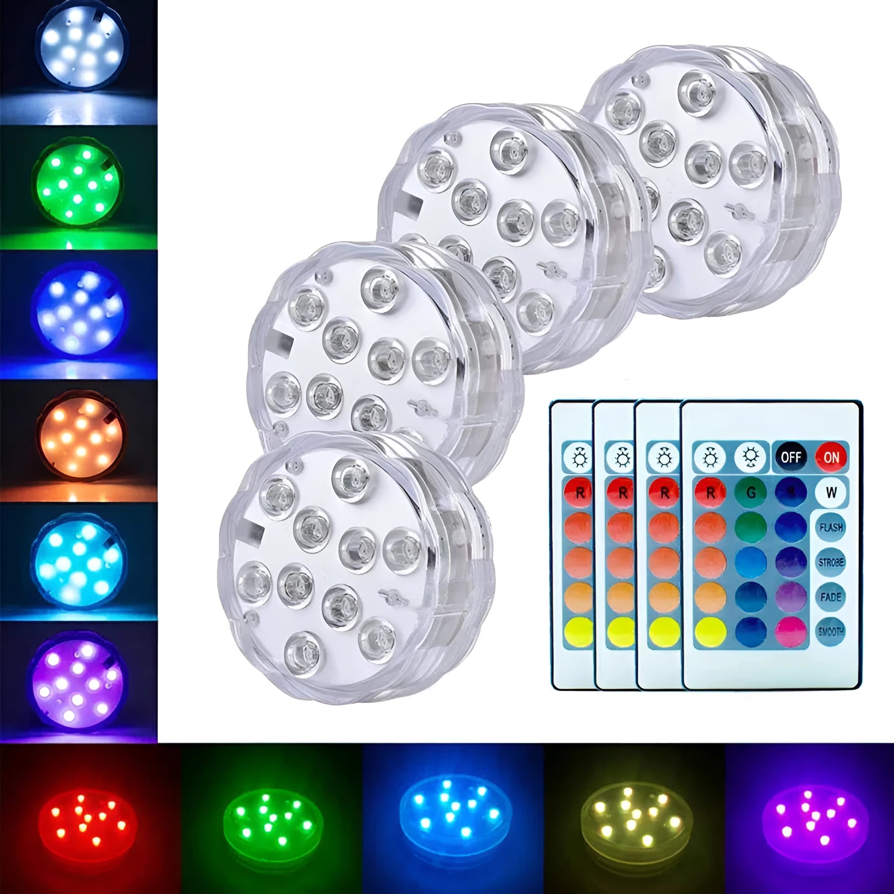 White round waterproof LED diving light with remote control for pools and aquariums