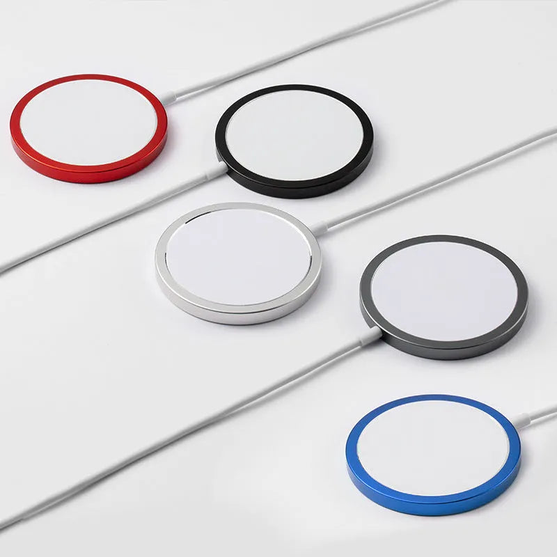 Magsafe compatible magnetic wireless charger for iPhone in silver metal finish