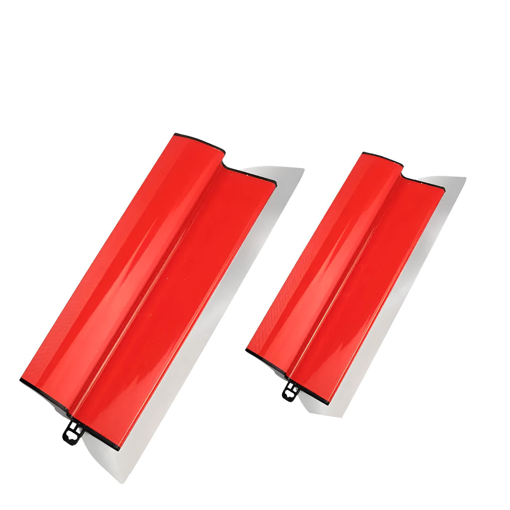 Red leveling scraper with a 40cm stainless steel blade for putty and wallpaper work