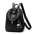 Black soft surface PU leather travel backpack with double straps and luggage strap attachment