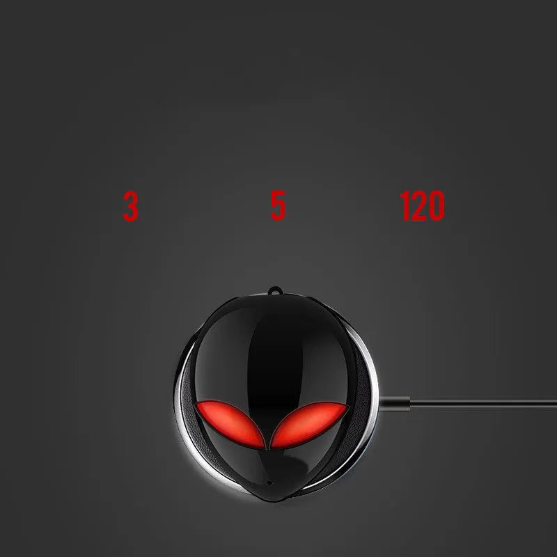 Creative Outer T8 Starman alien design Bluetooth headset with red LED lights and charging case.