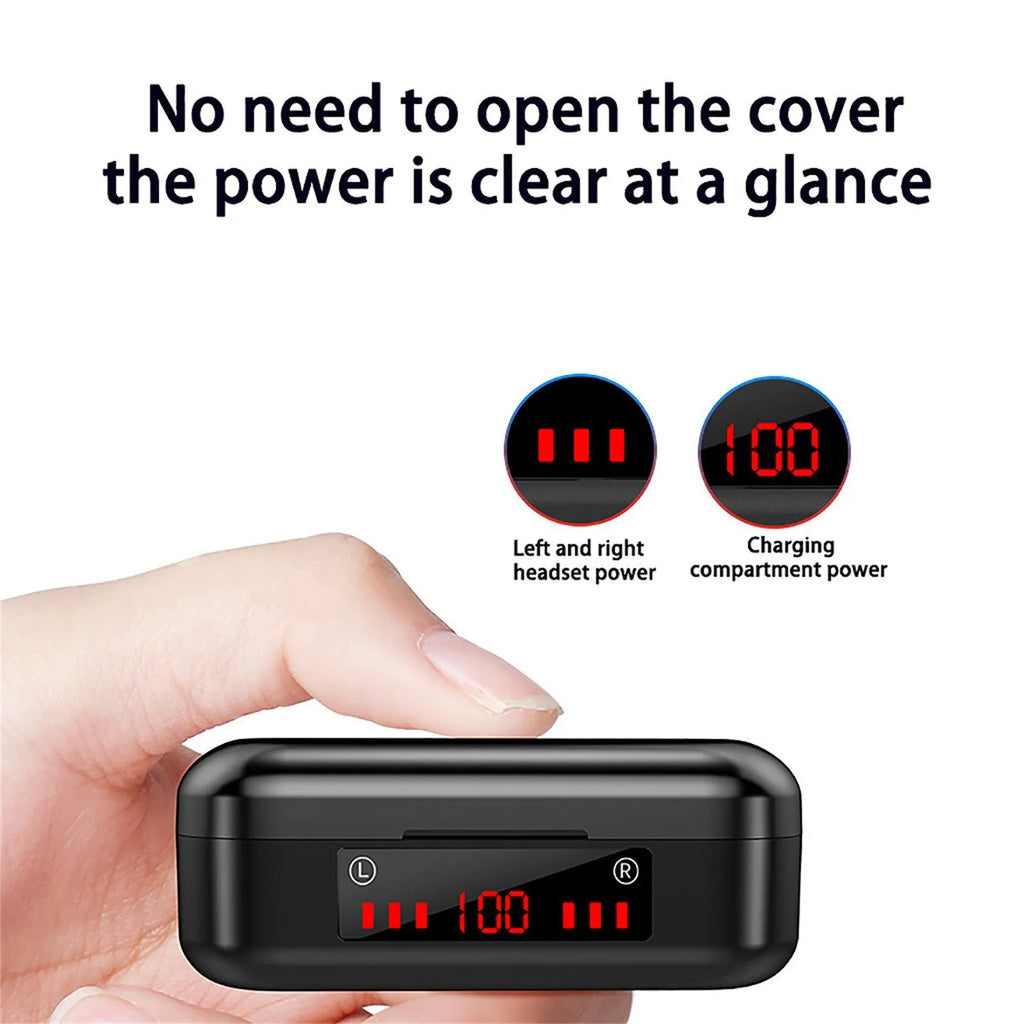 V7 LED Bluetooth 5.0 TWS wireless earbuds with charging case and three ear cap sizes