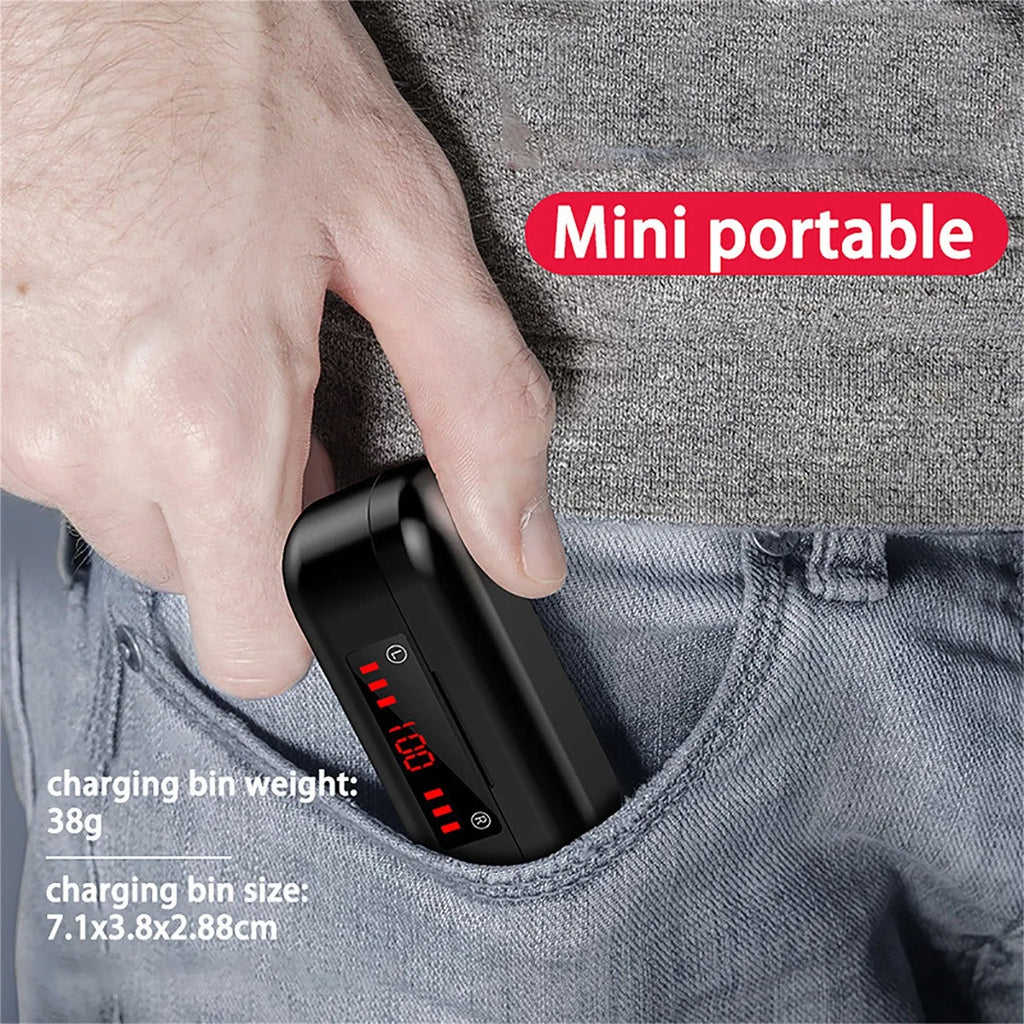V7 LED Bluetooth 5.0 TWS wireless earbuds with charging case and three ear cap sizes