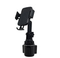 Black ABS car mobile phone holder with adjustable height and 360-degree rotating bracket on a car dashboard.