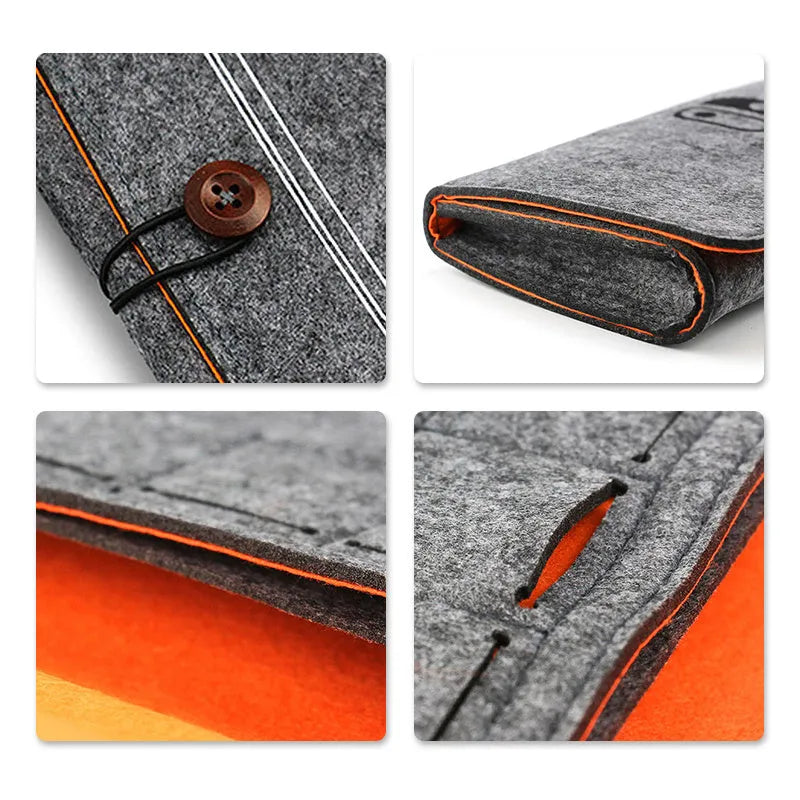 Black felt pouch for Nintendo Switch with game card slots and double layer storage compartments
