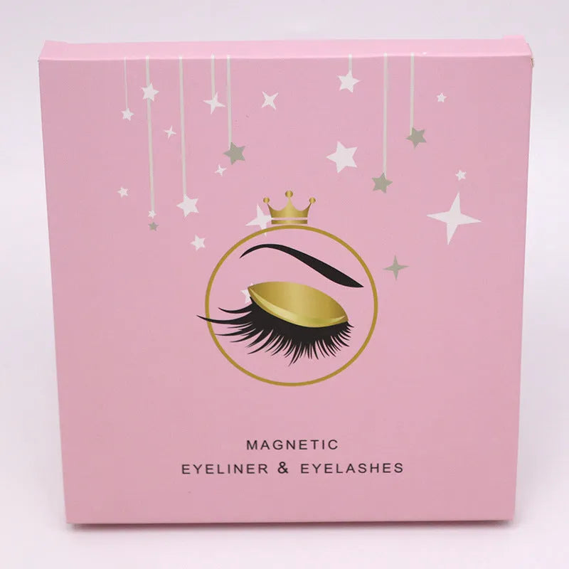 Magnetic false eyelashes and eyeliner set with five magnetic points on black mink-style lashes.