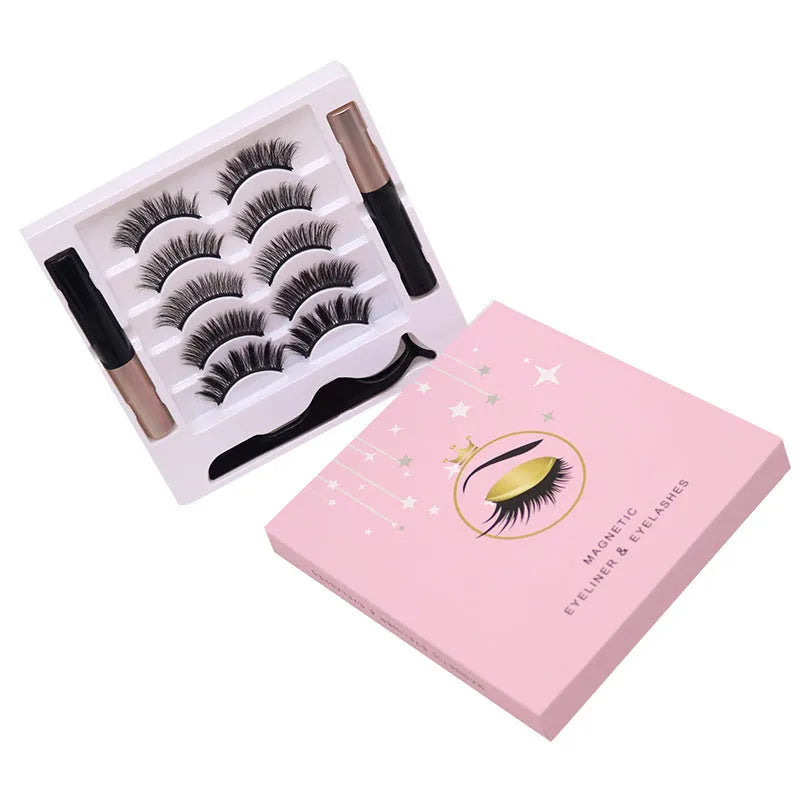 Magnetic false eyelashes and eyeliner set with five magnetic points on black mink-style lashes.