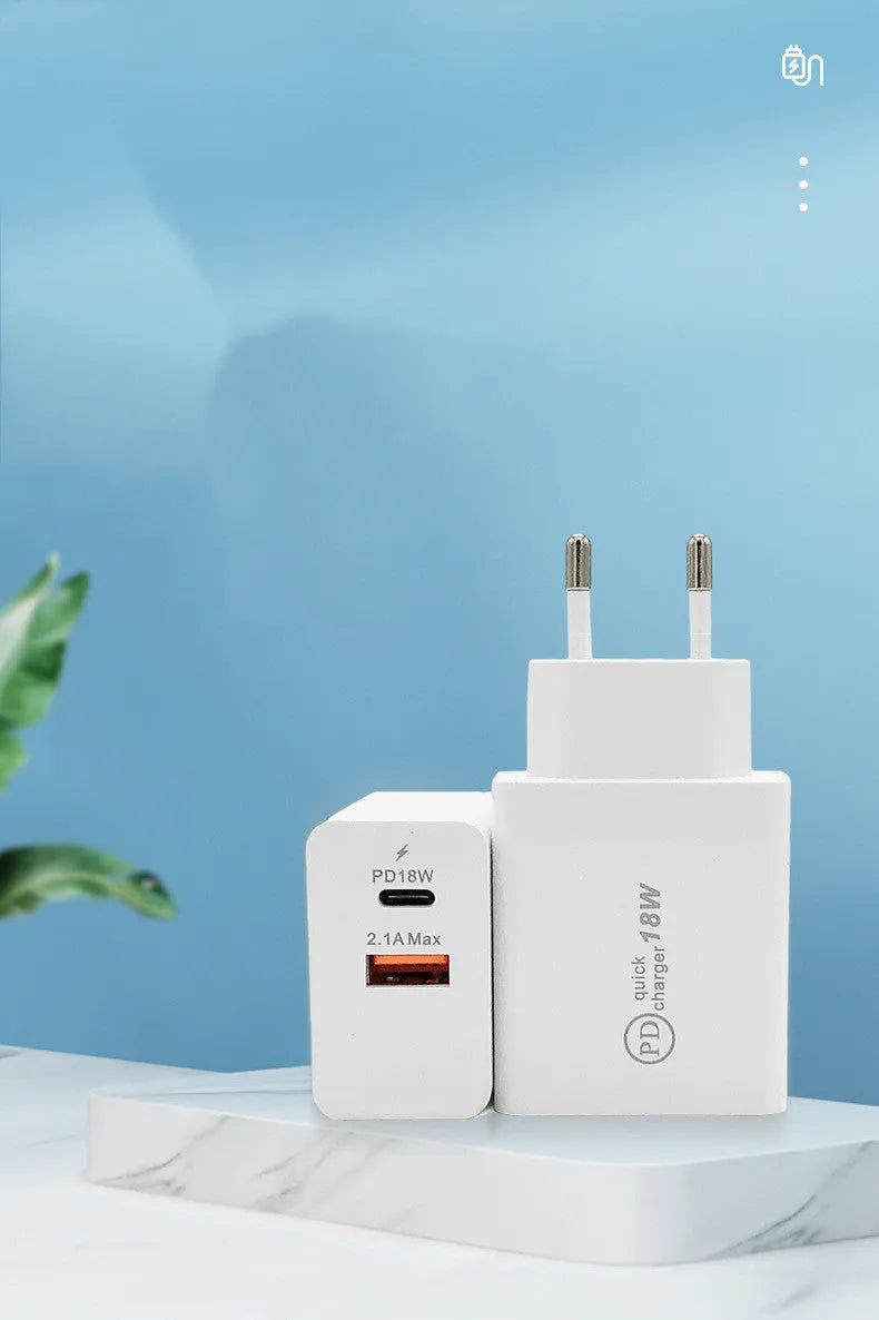 18W USB-C fast charger with US plug in black finish