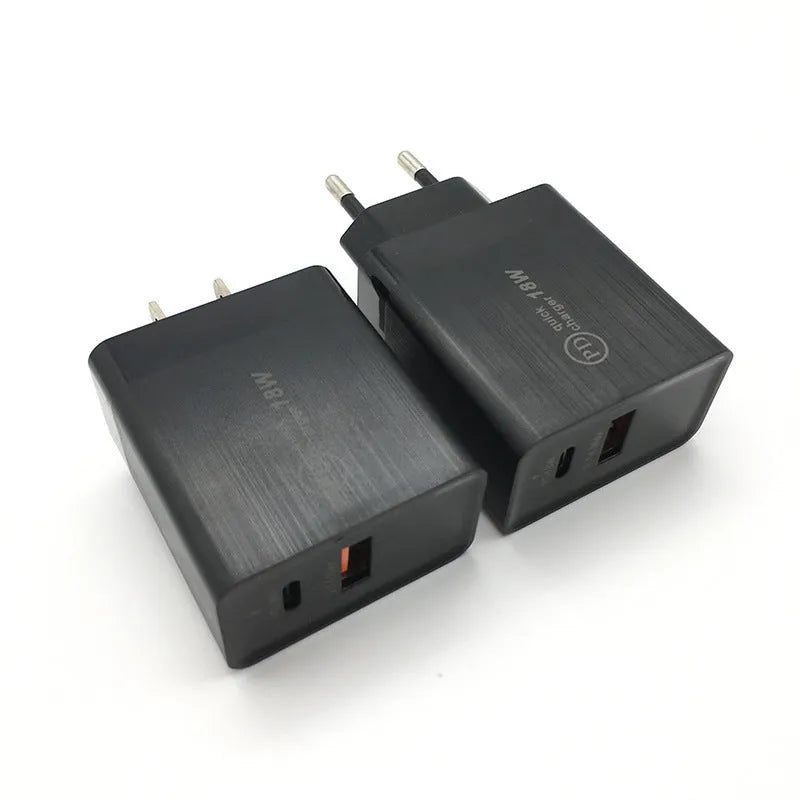 18W USB-C fast charger with US plug in black finish