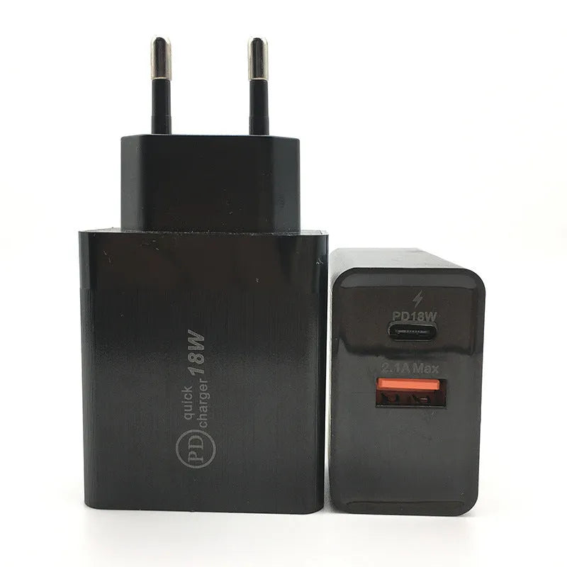 18W USB-C fast charger with US plug in black finish