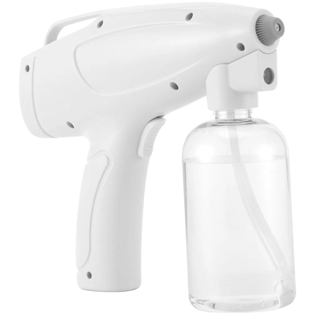 White handheld cordless electric spray disinfection gun with USB-C charging port