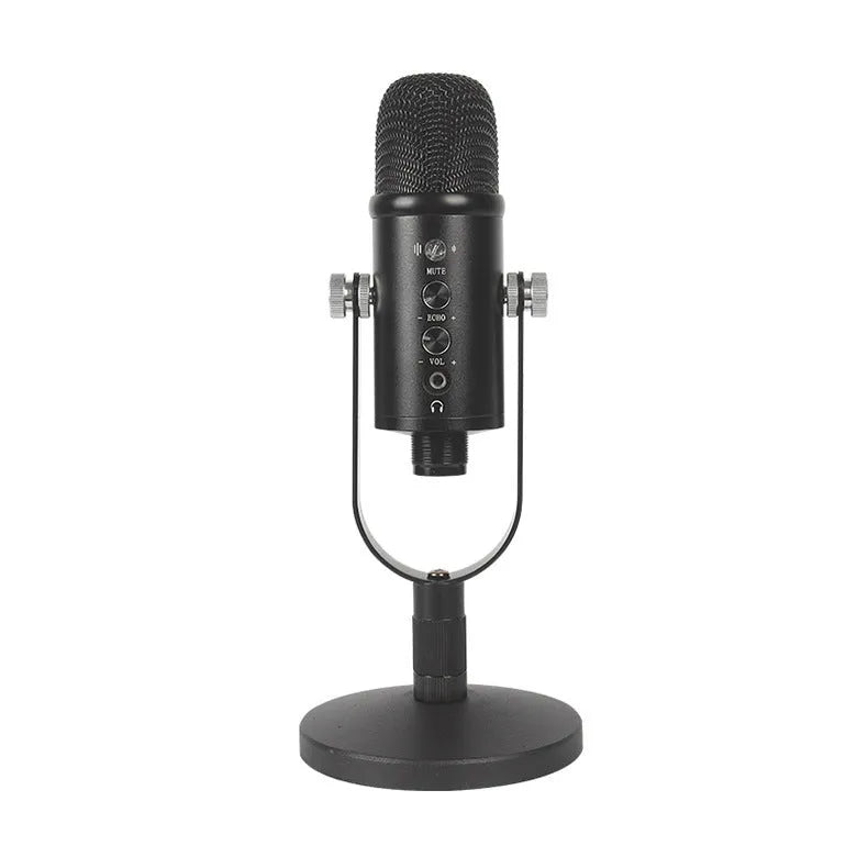 Black JIY BM-86PRO USB condenser microphone with metal stand and foam cover