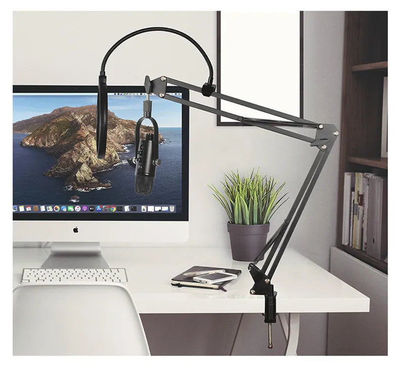 Black JIY BM-86PRO USB condenser microphone with metal stand and foam cover