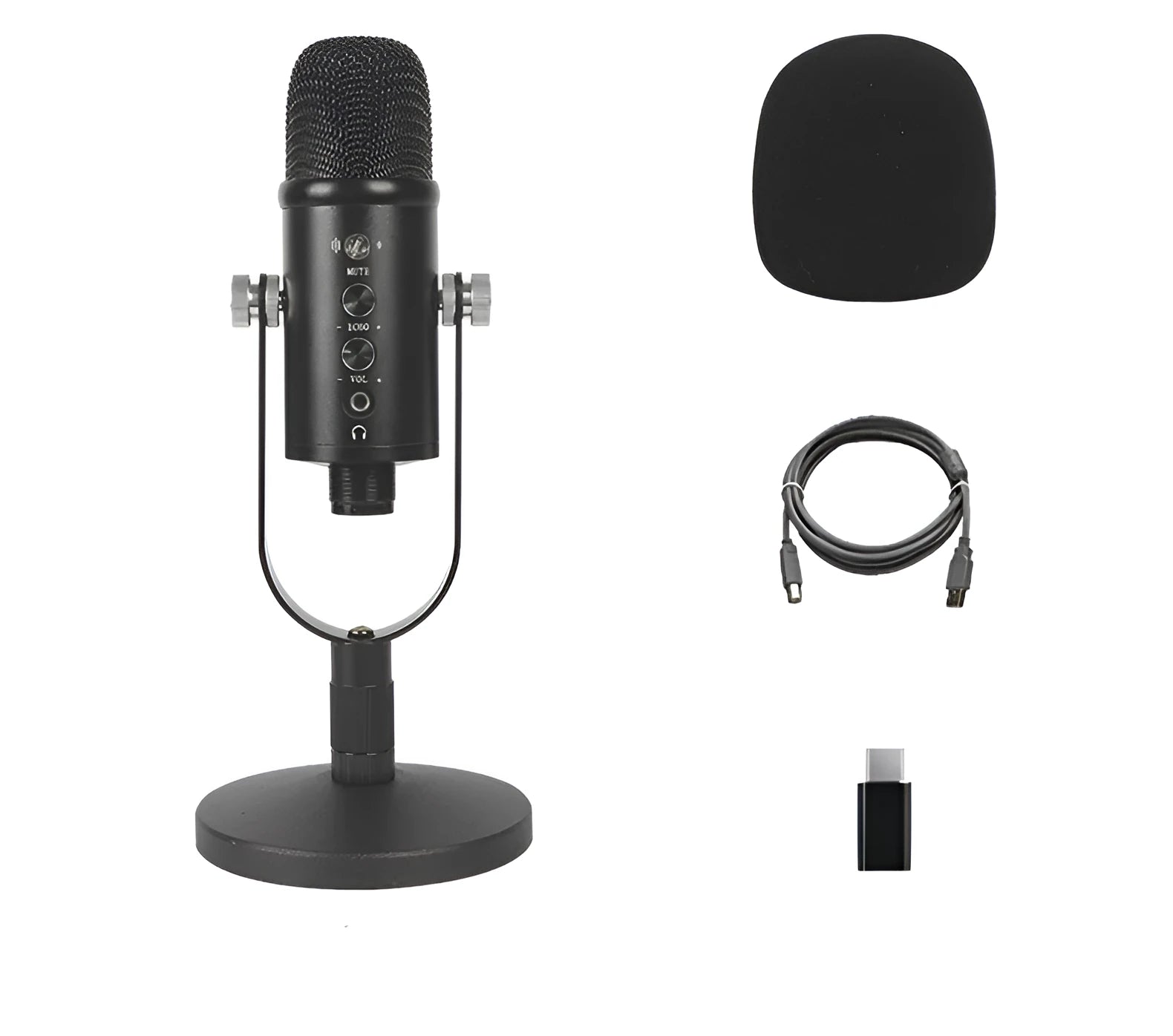 Black JIY BM-86PRO USB condenser microphone with metal stand and foam cover