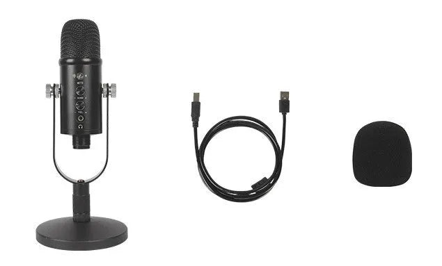 Black JIY BM-86PRO USB condenser microphone with metal stand and foam cover
