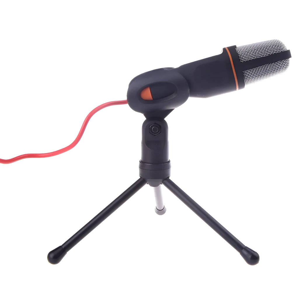 Black mini wired PC microphone with clip holder on a 1.85m cable.