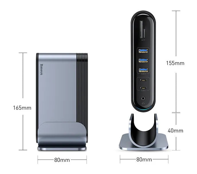 Deep space grey 16-in-1 docking station with multiple USB ports and external power supply