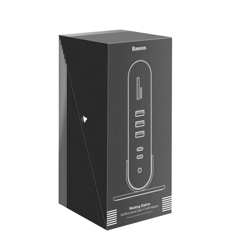 Deep space grey 16-in-1 docking station with multiple USB ports and external power supply