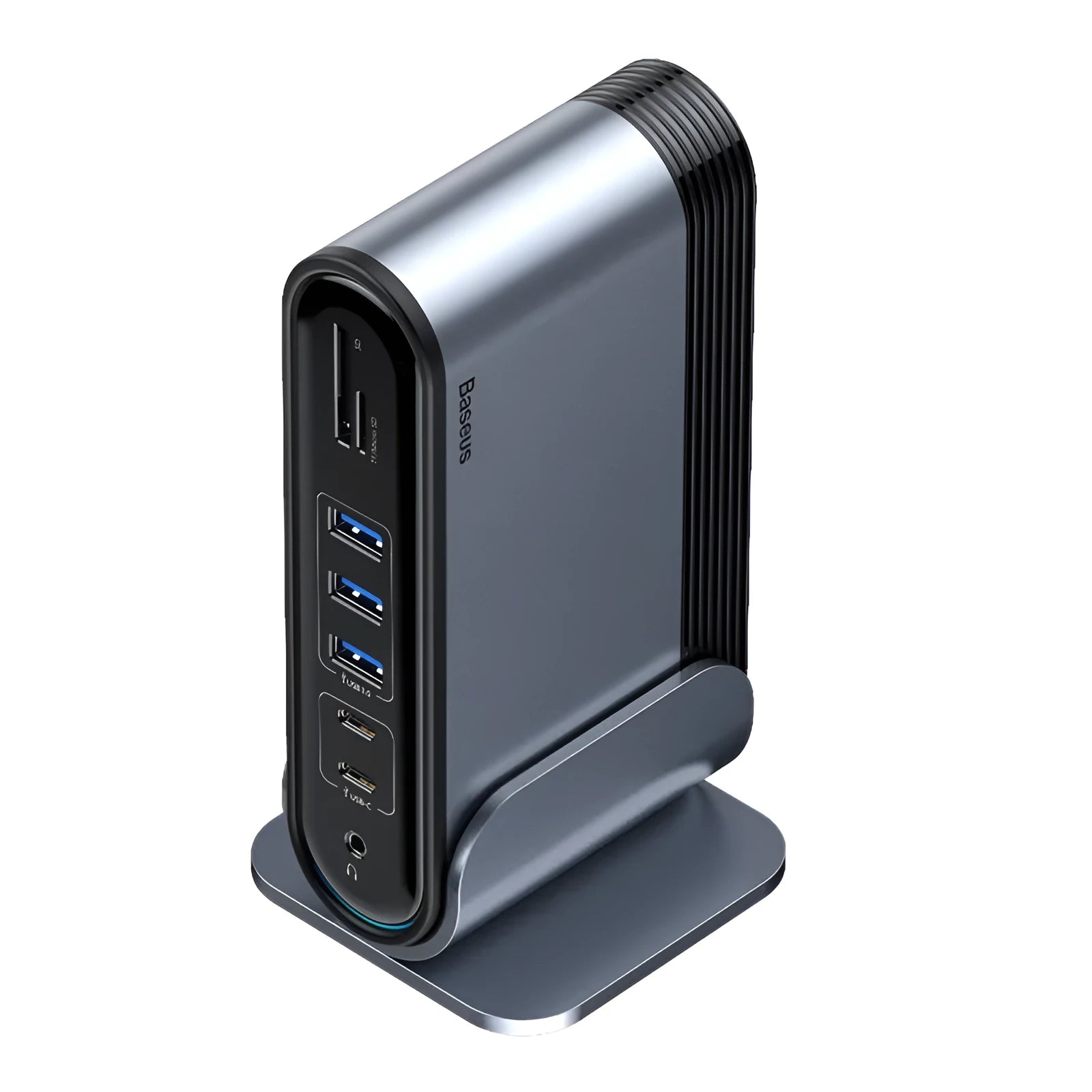 Deep space grey 16-in-1 docking station with multiple USB ports and external power supply