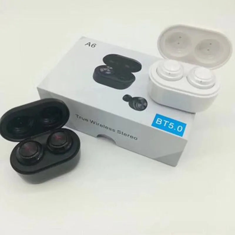 Black or white A6 wireless noise cancelling Bluetooth earbuds with earplug design