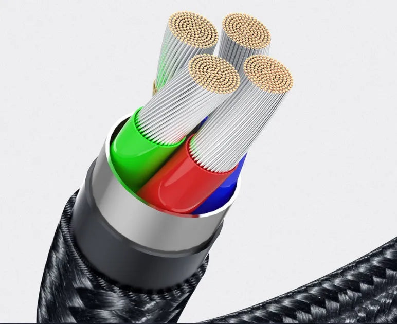 Essager black braided magnetic charging cable with blue LED light, showing 360-degree rotating connector.