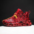 Men's black camouflage high-top basketball shoe with a microfiber upper and rubber sole.