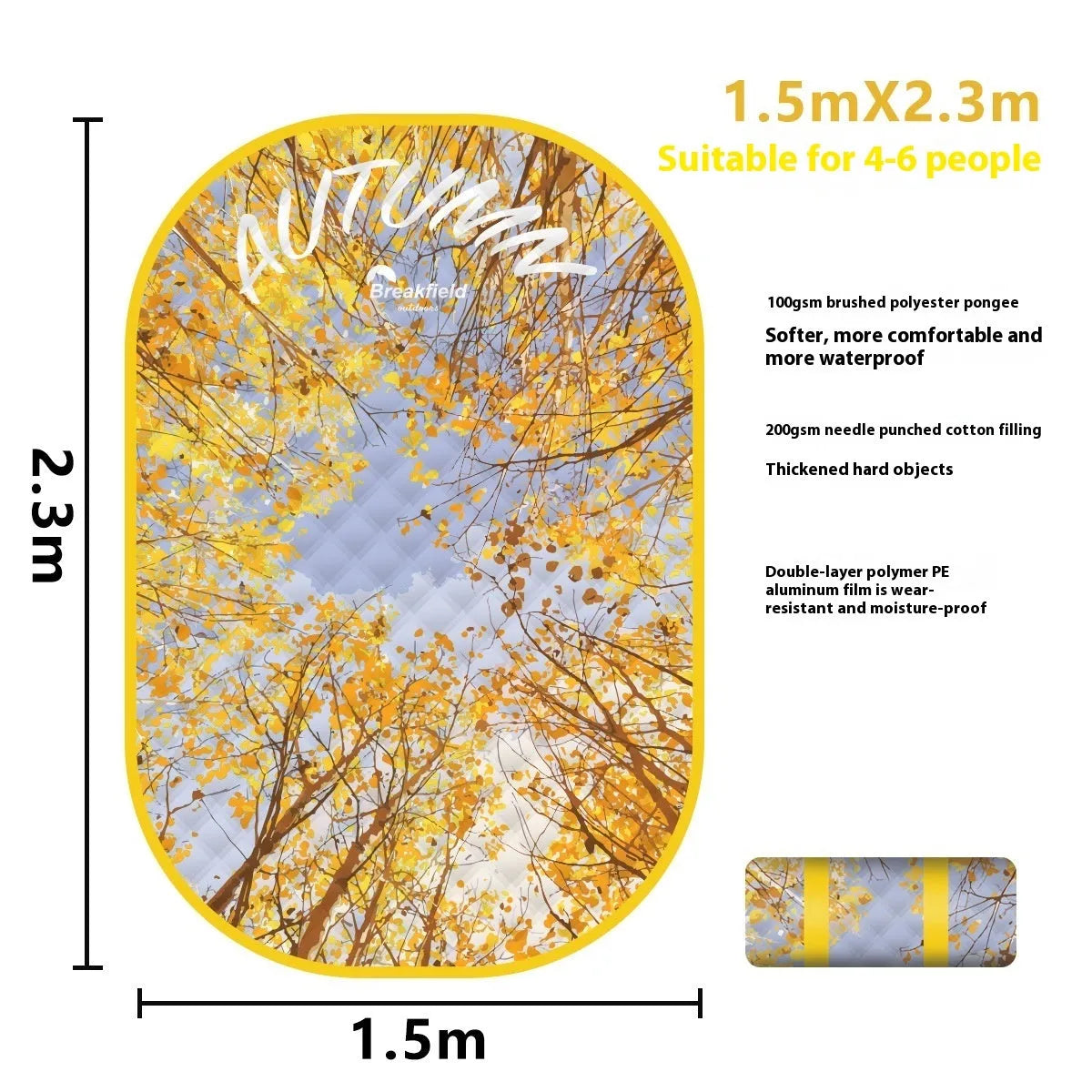 Waterproof outdoor picnic mat for 4-8 people in brushed fabric with Four Seasons colour options