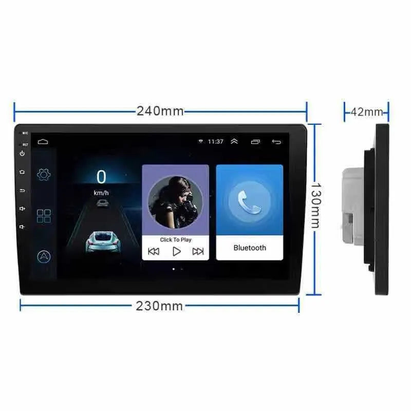 Black GM car navigation system with large rotating LCD screen showing map display