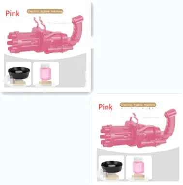 Plastic kids bubble gun toy in pink gold black or blue acting as a 2-in-1 blower and fan