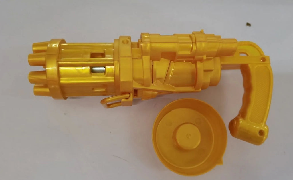 Plastic kids bubble gun toy in pink gold black or blue acting as a 2-in-1 blower and fan