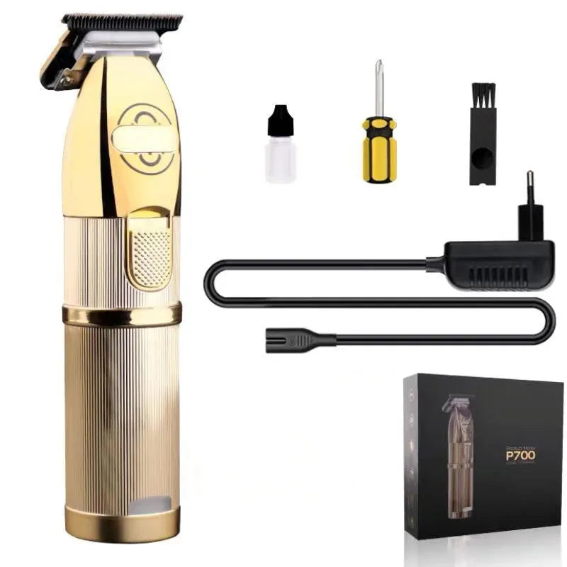 Gold coloured cordless hair clipper with 25W power and dual charging system