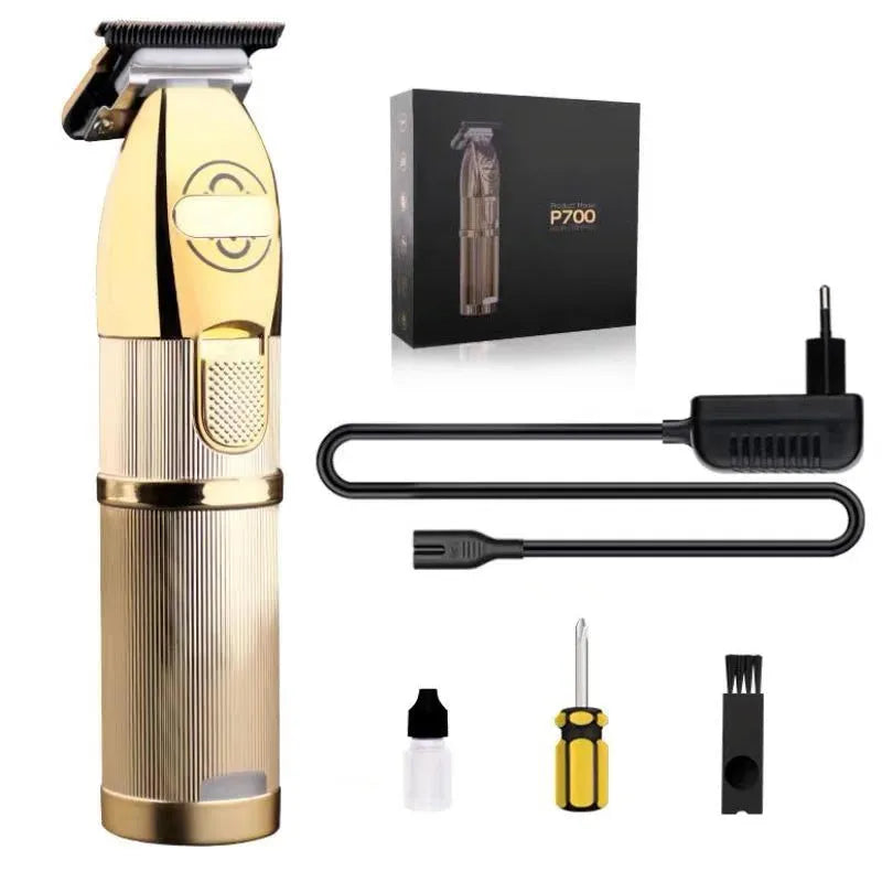Gold coloured cordless hair clipper with 25W power and dual charging system