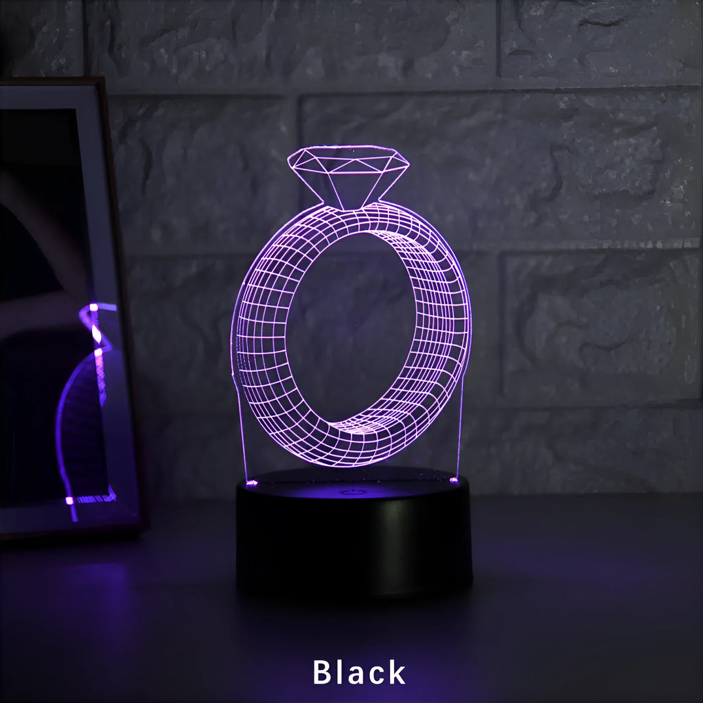 3D diamond ring design LED night light with colour changing lights and touch control
