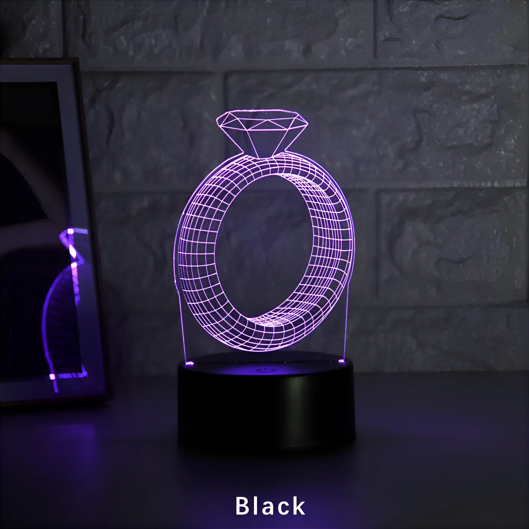 3D diamond ring design LED night light with colour changing lights and touch control