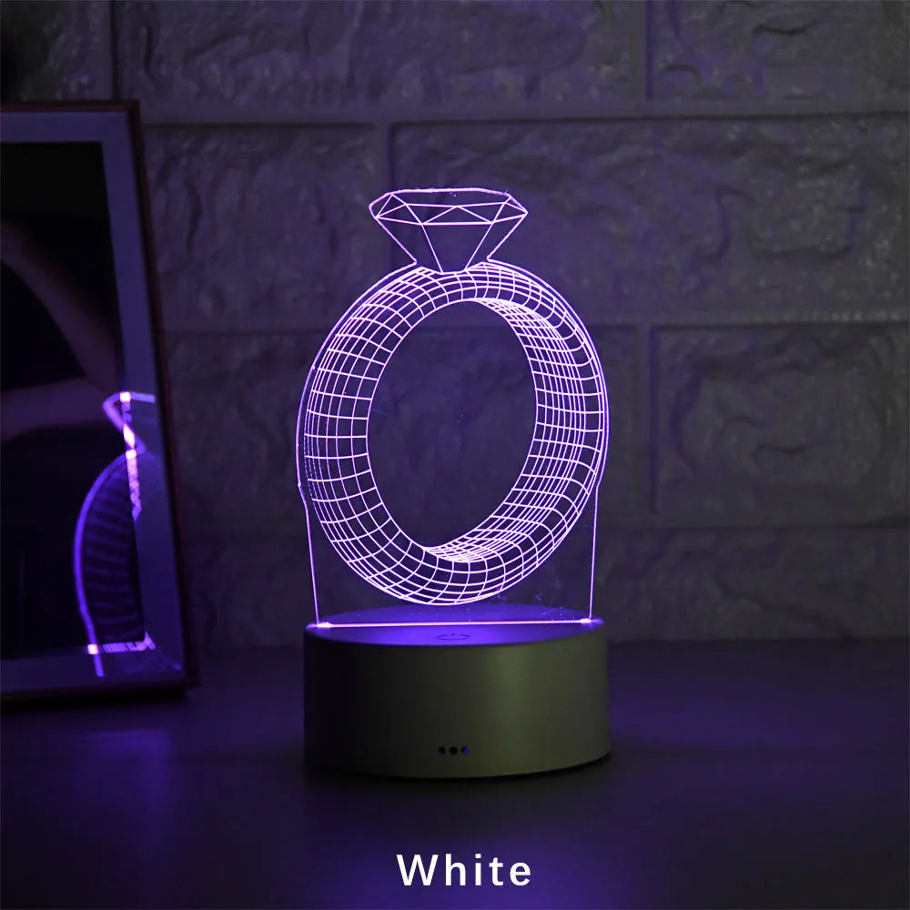 3D diamond ring design LED night light with colour changing lights and touch control