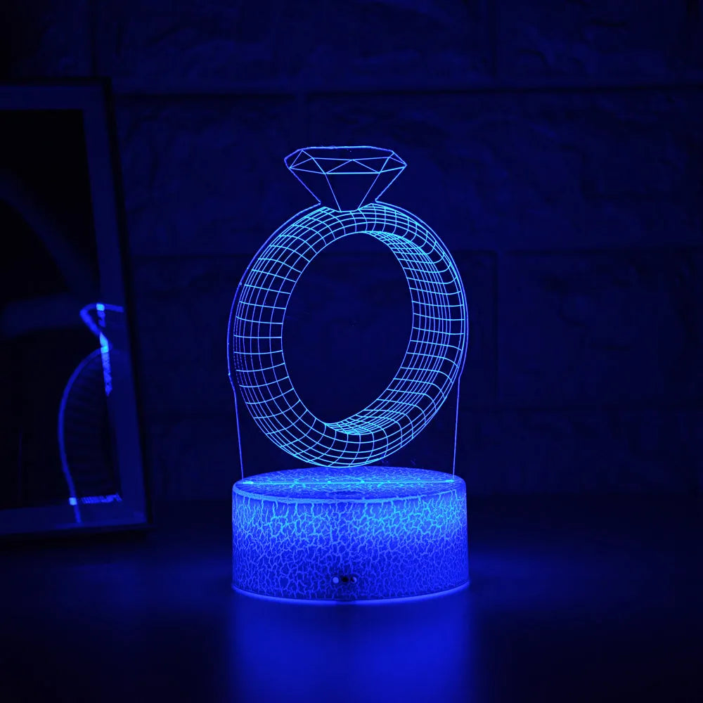 3D diamond ring design LED night light with colour changing lights and touch control