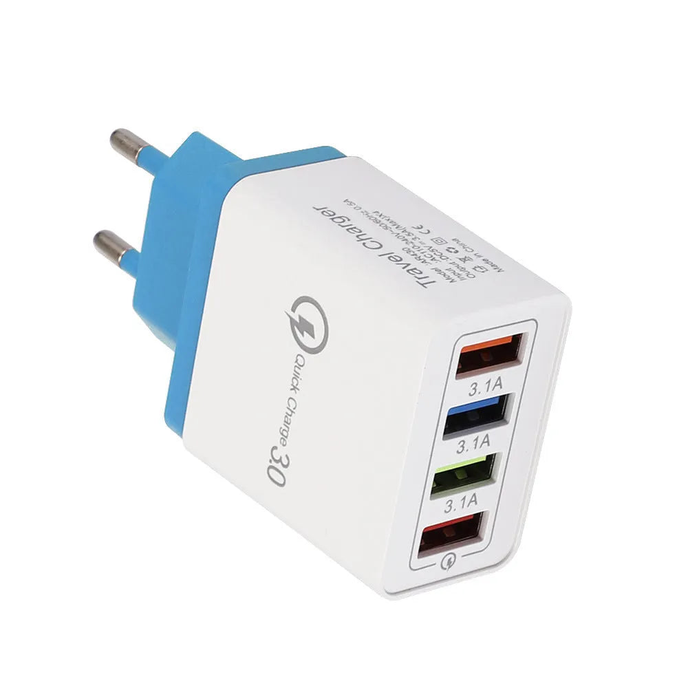Simple Luminous 4USB mobile phone charger in chosen colour with EU or US plug