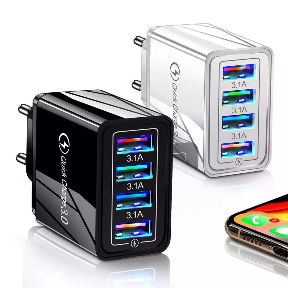 Simple Luminous 4USB mobile phone charger in chosen colour with EU or US plug