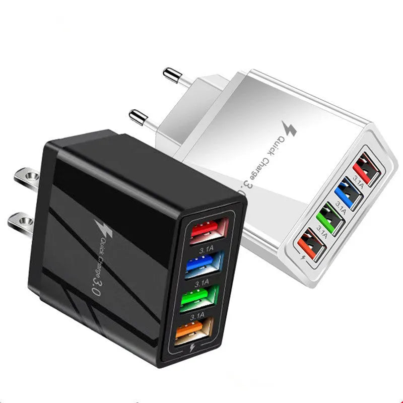 Simple Luminous 4USB mobile phone charger in chosen colour with EU or US plug