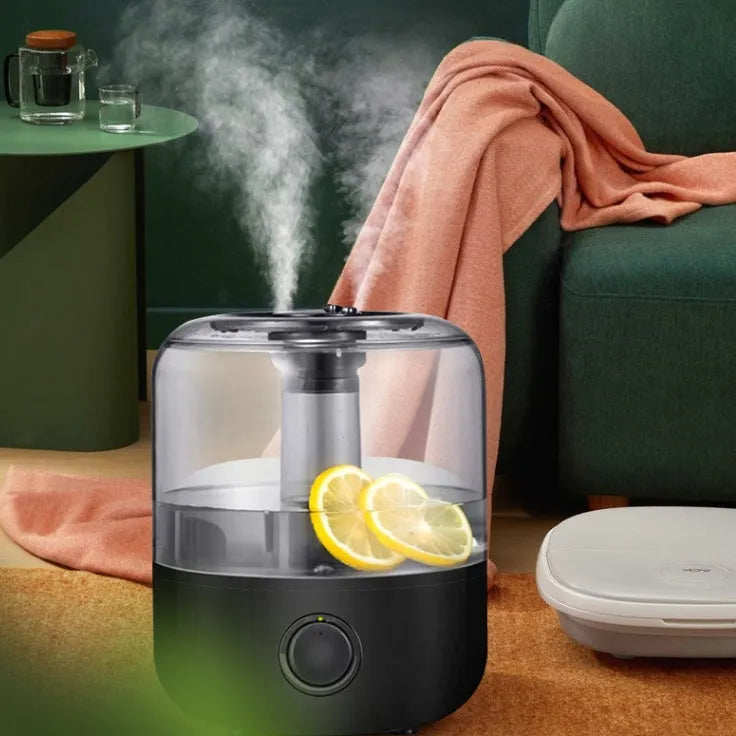 White mechanical humidifier with 3 litre tank on bedside table