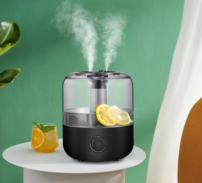 White mechanical humidifier with 3 litre tank on bedside table