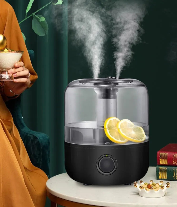 White mechanical humidifier with 3 litre tank on bedside table