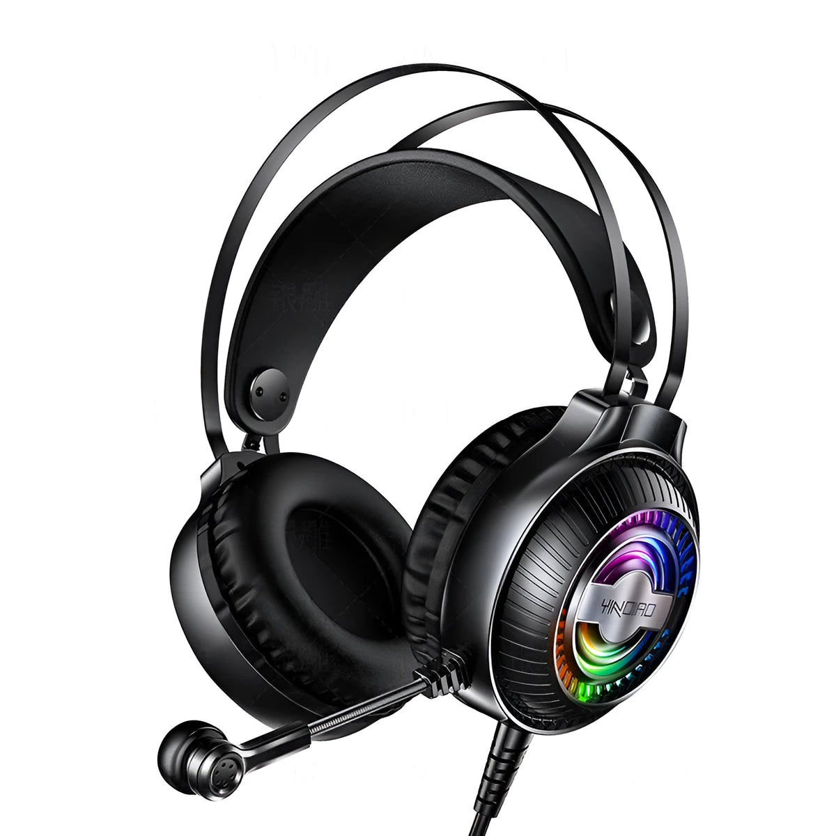Wired PC headset with microphone in black or white colours showing 50mm speakers and 3.5mm plug