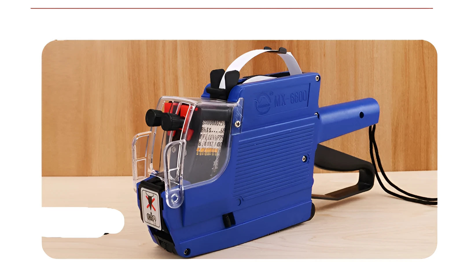 Manual supermarket price coding machine in blue, red or yellow with ink roller and paper