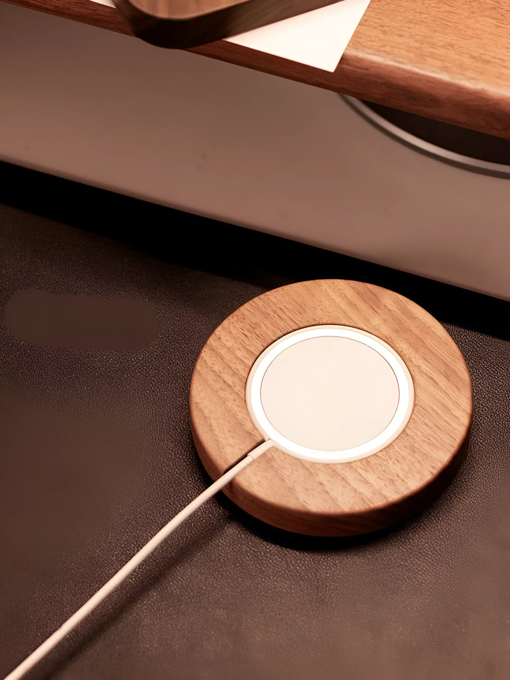 Walnut solid wood magnetic wireless charger bracket base with round and square section options